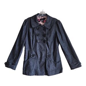 SANDRO Women Petite M PM Blazer Jacket Double Breasted Buttons Charcoal Denim 38